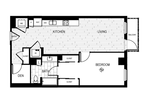 a floor plan of a small studio apartment with a bedroom and a living room